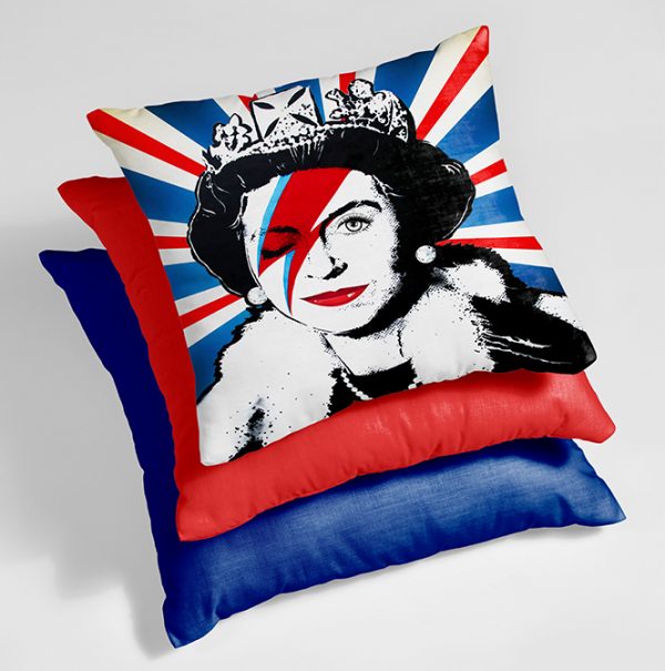 Queenie Stardust cushion inspired by Banksy artwork.