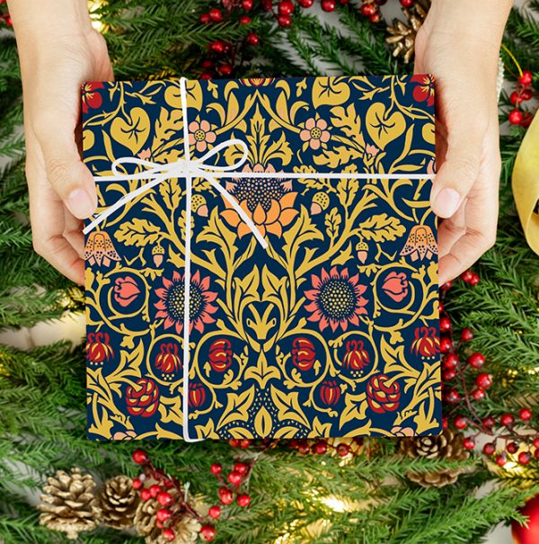 William Morris Christmas Wrapping Paper Violet and Columbine