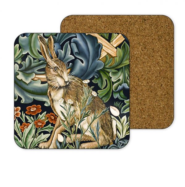 Cork coaster for cup with picture of hare in forest