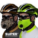 Cycling face mask neon and leopard print.