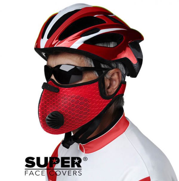 Red Cycling Face Mask by SUPER FACE COVERS®.