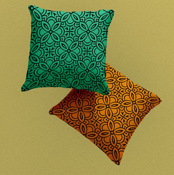 Mint green & warm orange geometric cushion.