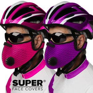 Pink and Purple Cycling Face Mask by SUPER FACE COVERS®.