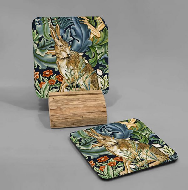 Set of 4 William Morris Coasters The Forest Hare Tapestry