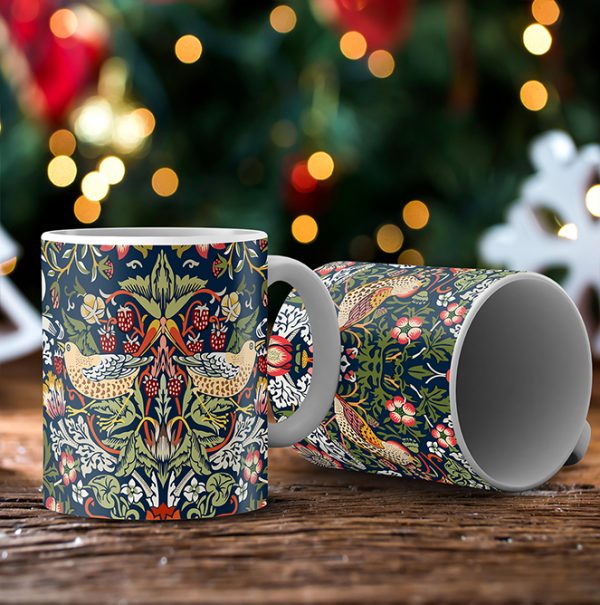 William Morris Christmas Mugs Strawberry Thief Blue Set