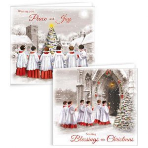 Choir Boy Christmas cards with church scene.