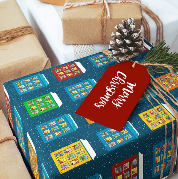 Luxury Christmas Wrapping Paper Snowy Christmas Houses