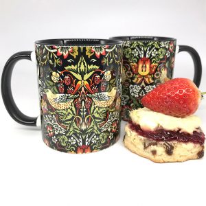 Strawberry Thief Black Ceramic Glazed Mugs Set of 2