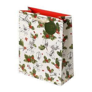 Holly & Berry Large Christmas Gift Bag with Gift Tag